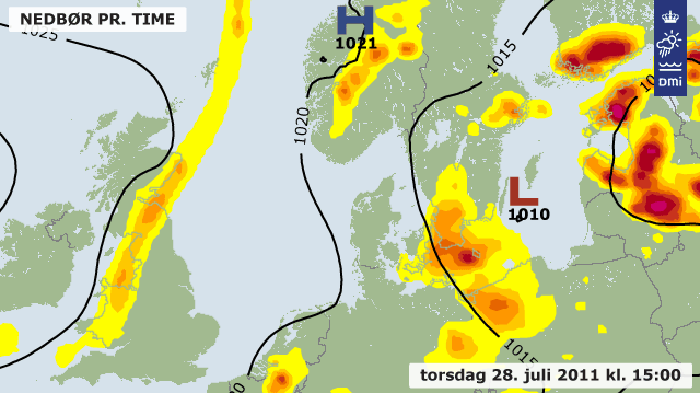 Nedbør torsdag 28 juli 2011