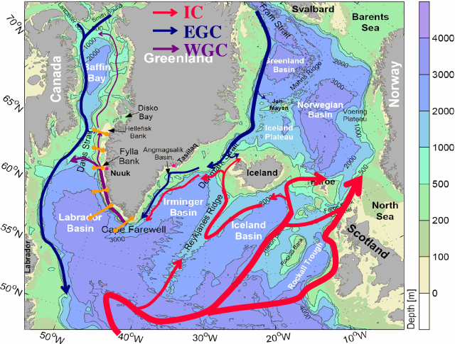 Overfladestrømme ved Grønland