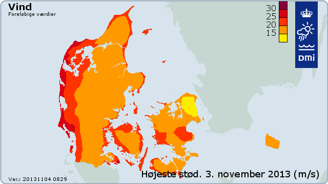 Vindstød grafik 3. november 2013 