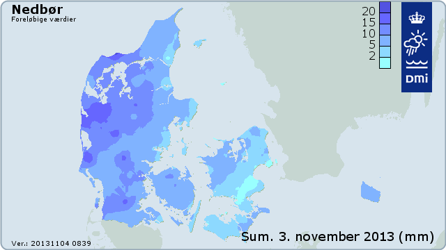 Nedbørssum grafik 3. november 2013