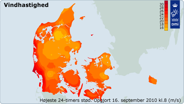 Vejrkort for vindhastighed