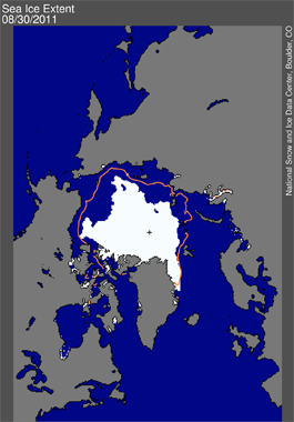 Isudbredelsen i Arktis ved udgangen af august 2011