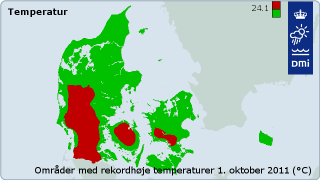 Områder med rekordhøje temperaturer
