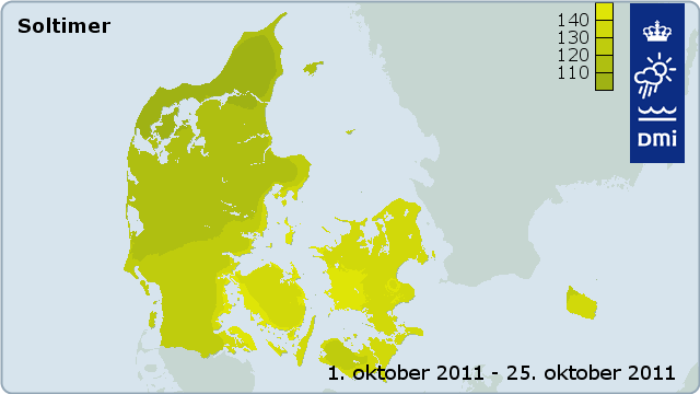 Soltimer i Danmark fra 1. oktober 2011 klokken 08.00 til 26. oktober klokken 08.00.