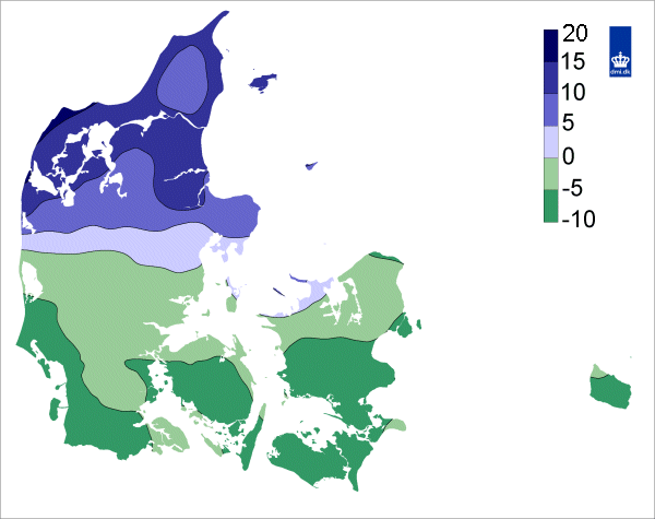 Danmarkskort inddelt i forskellige vindzoner