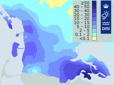 Oversigt over mængden af nedbør i Sønderjylland