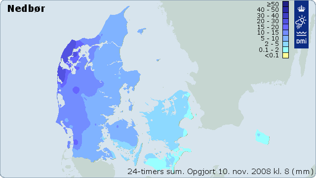 Nedbør over Danmark