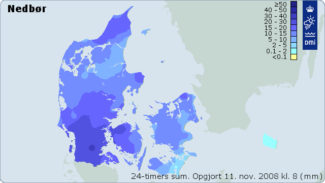 Nedbør over Danmark