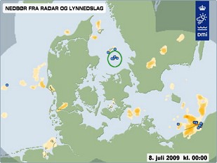 Nenbørsradaren kl. 00