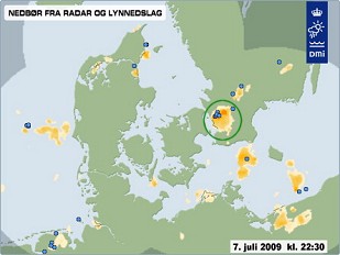 Nenbørsradaren kl. 22:30