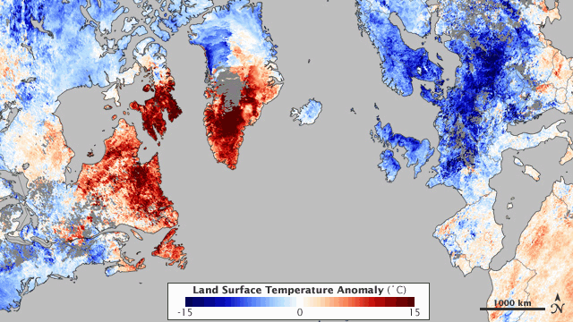 Kort med overfladetemperatur anomalier