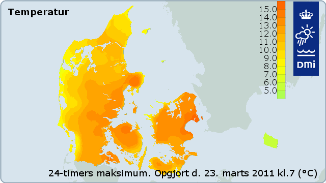 Temperaturkort over Danmark