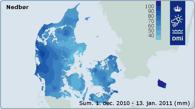 Nedbørskort over Danmark