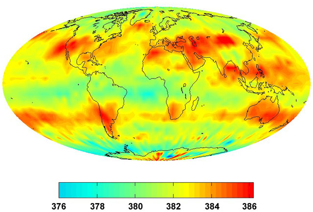 Fordeling af atmosfærisk CO2 2008