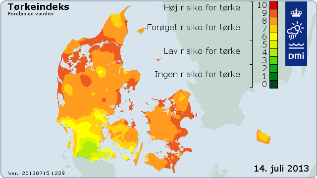 Tørkeindeks den 14. juli 2013