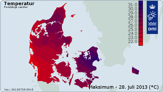 Højeste temperatur 28. juli 2013