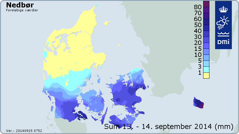 Nedbøren over weekenden den 13. og 14. september 2014