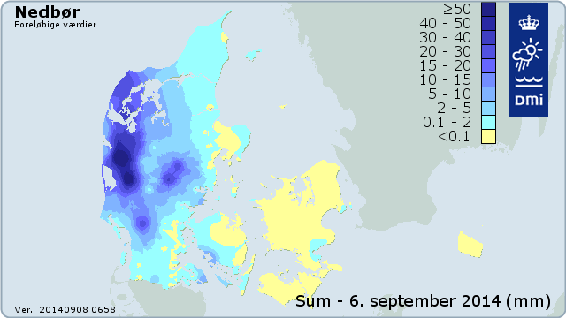 Nedbør i Danmark 6. september 2014