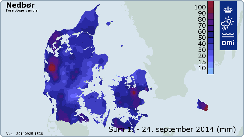 samlede nedbør i september 2014