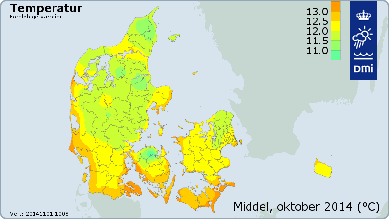 Temperaturen i oktober 2014.