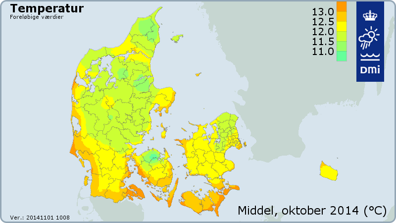 Temperaturen i oktober 2014