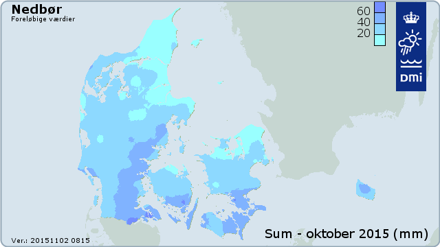 Nedbørsum for oktober 2015