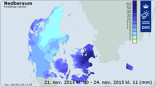 Nedbørsum den 21. november 2015