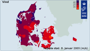 Vindstød fra den landsdækkende kategori 3-begivenhed 8. januar 2005. Vindstød fra den landsdækkende kategori 3-begivenhed 8. januar 2005.