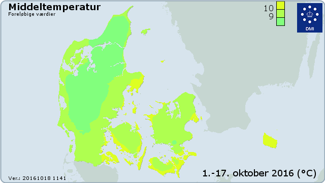 Danmarkskort over middeltemperatur