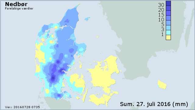 Nedbørkort for Danmark