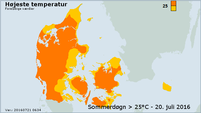 Kort over maxtemperaturer 28. juli