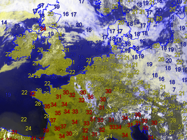 Temperaturkort over Europa