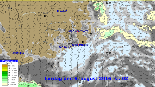 Vejrkort over Brasilien