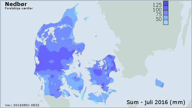 Danmarkskort over nedbørfordeling