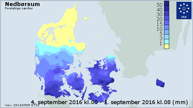 Nedbørkort over Danmark