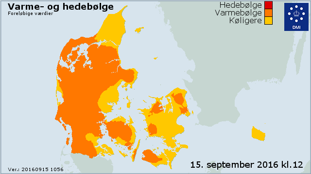 Danmarkskort over varme- og hedebølge 15/9 Danmarkskort over varme- og hedebølge 15/9