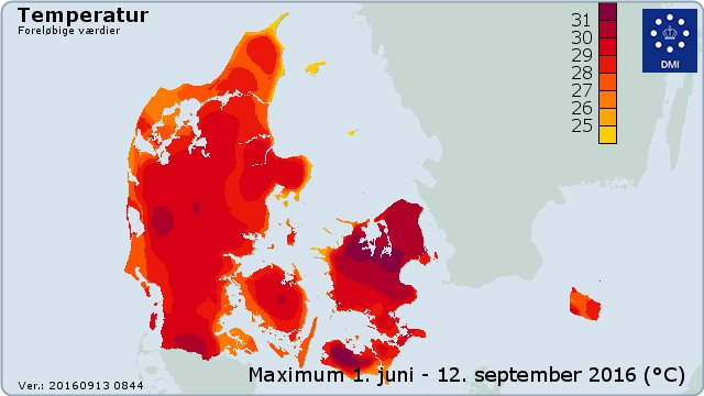Temperaturkort over Danmark