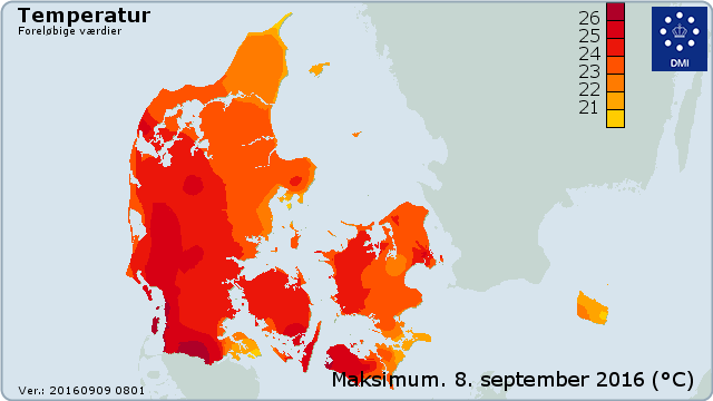 Danmarkskort med temperatur