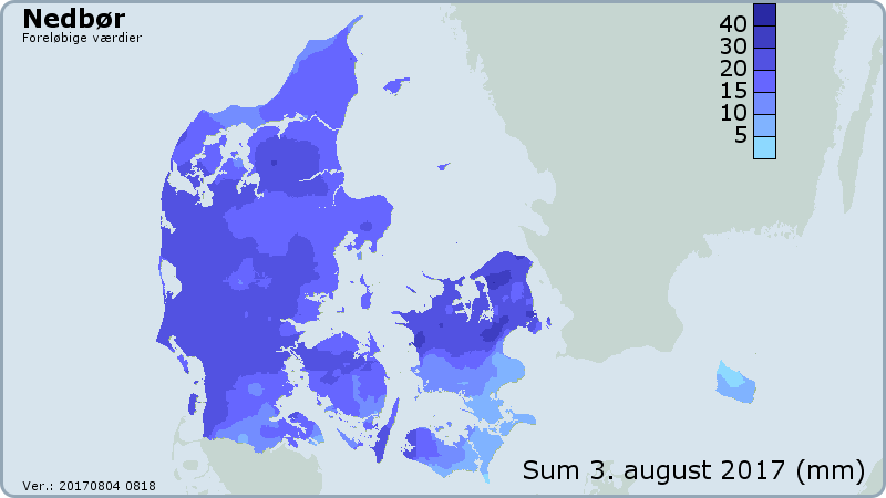 Nedbørssum for den 3. august