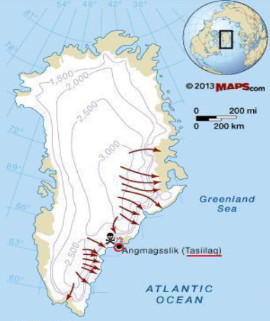 Grønland og det typiske vindmønster