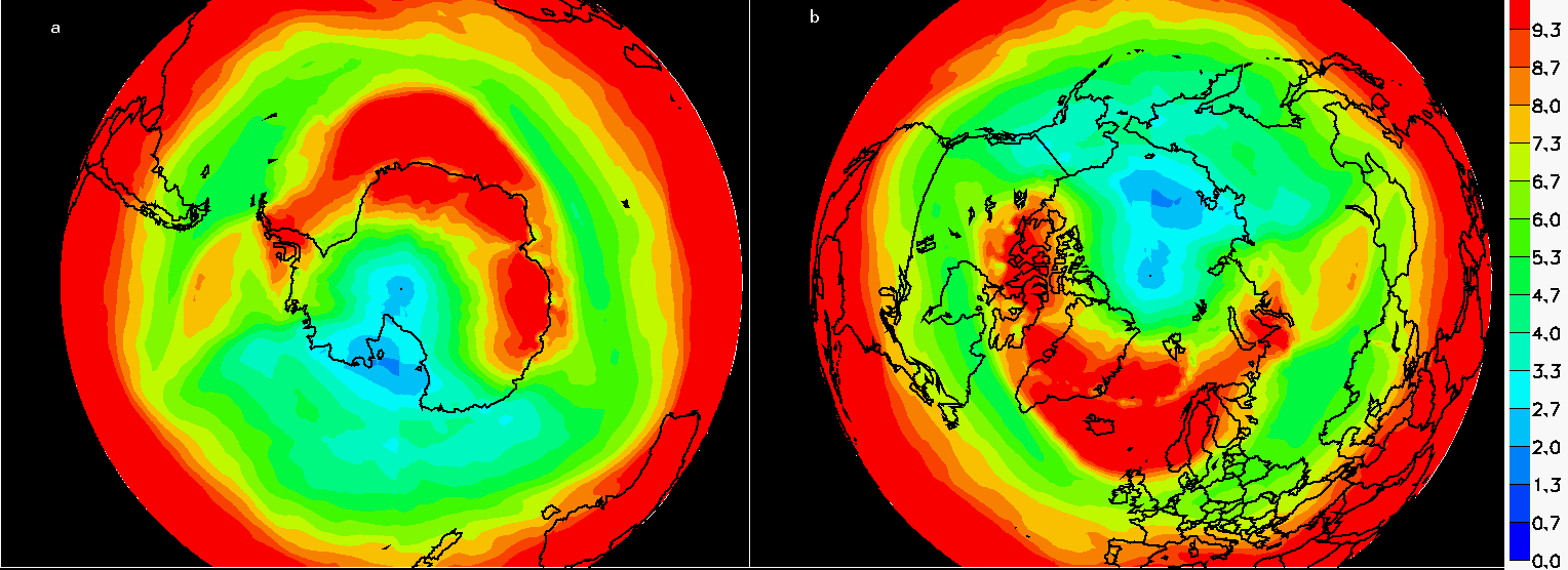 beregnede UV-indeks for det sydlige polarområdet den 5. november 2018
