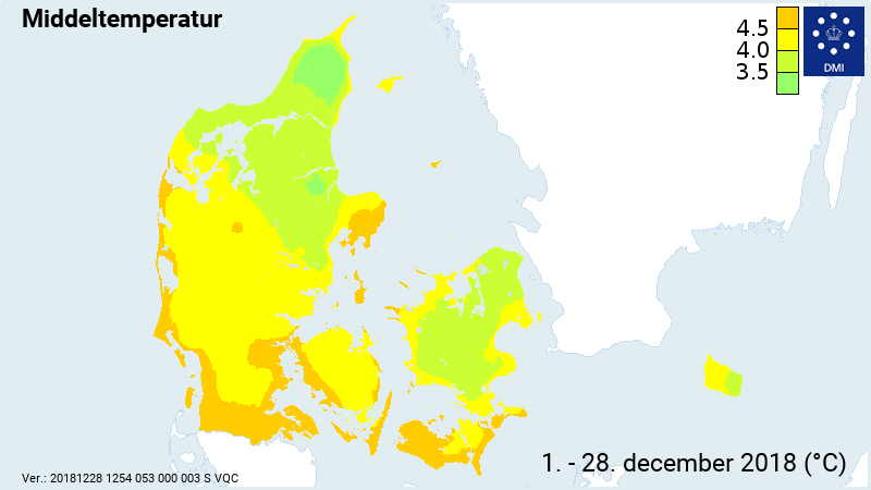 Gennemsnitstemperaturen for december på landsplan