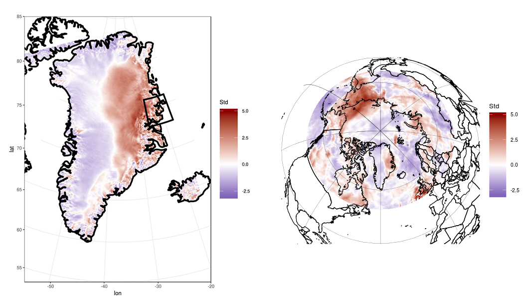 Kort over snefald i Grønland og Arktis