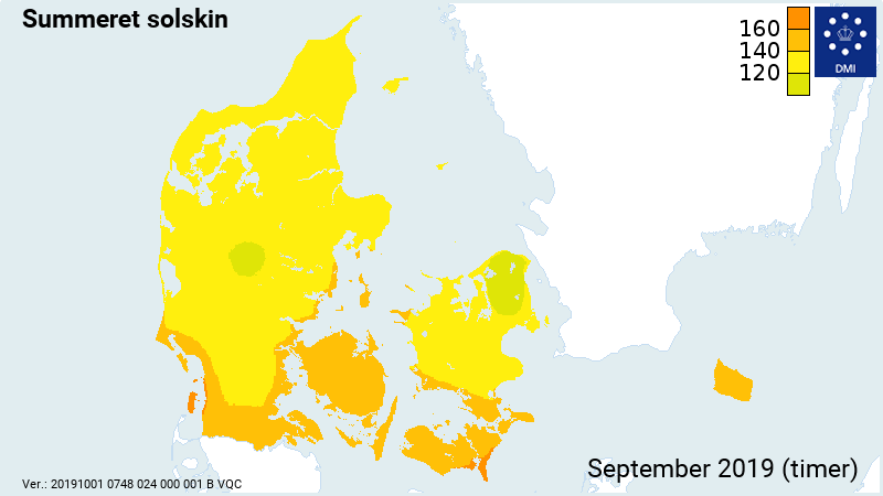 Samlede solskinstimer for september