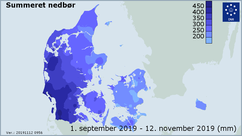 Samlet nedbør fra 1. september til 12. november 2019