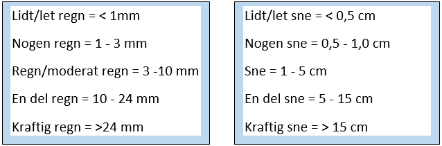 Beskrivelse af regn- og snemængder