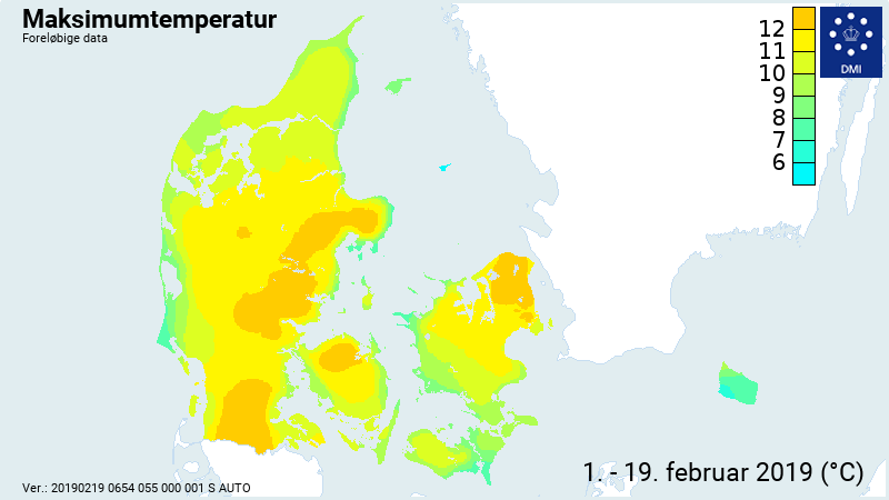 Maksimumtemperatur for februar måned