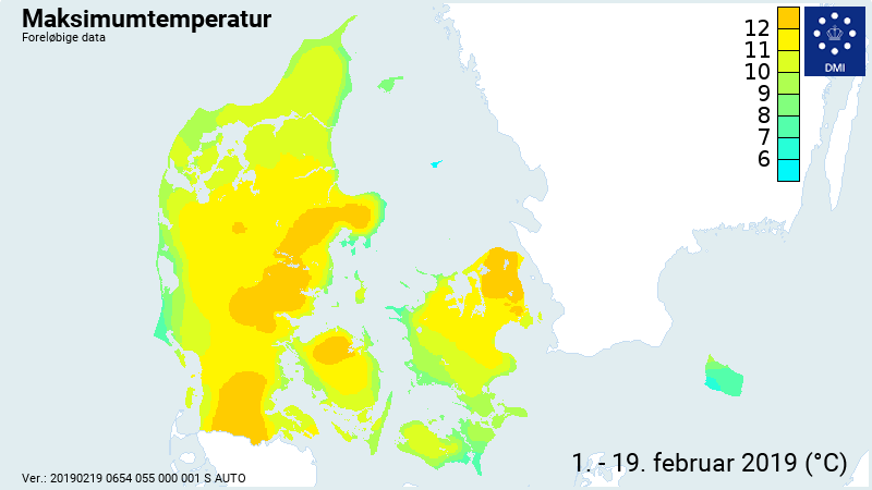 Maksimumtemperatur for februar måned Maksimumtemperatur for februar måned