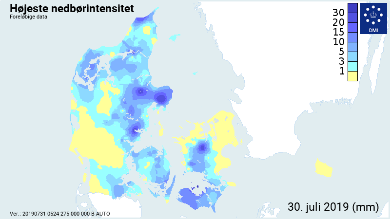 Højeste nedbørsintensitet Højeste nedbørsintensitet