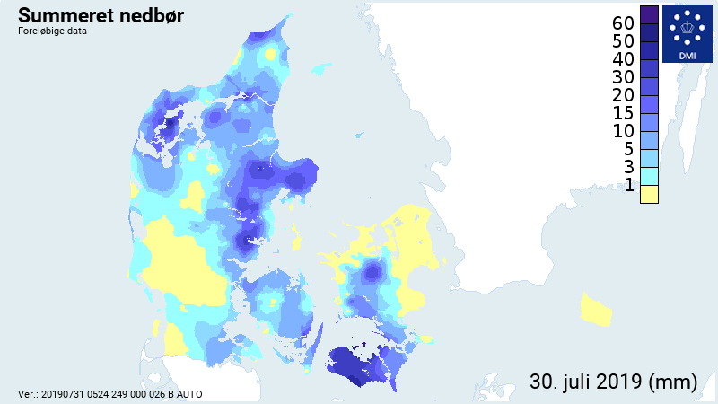 Nedbørssum for den 30. juli Nedbørssum for den 30. juli